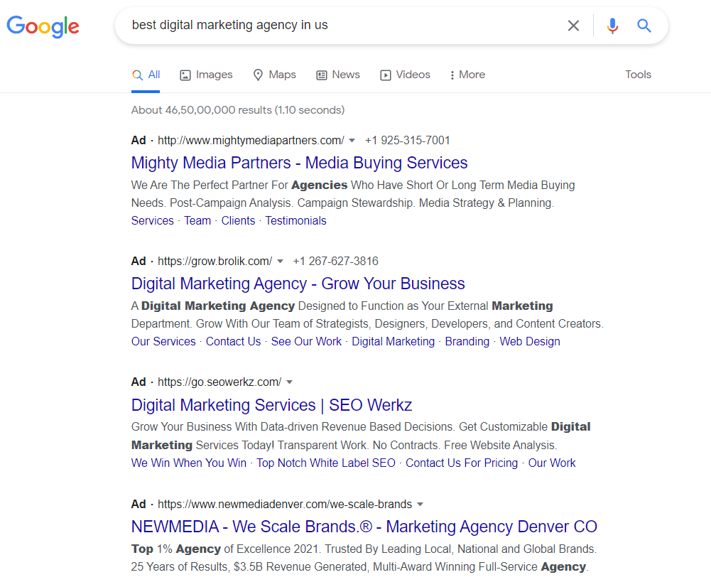 Preview of Paid Search Ads in SERP