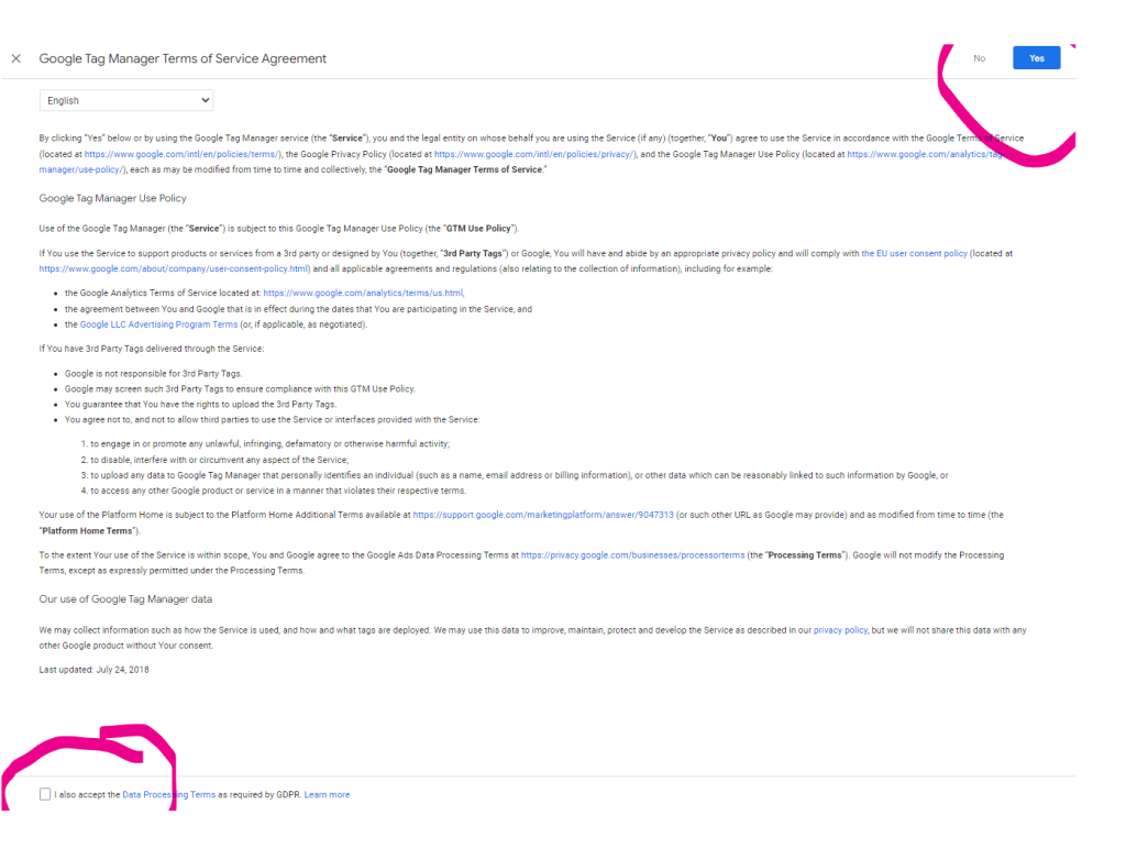 Terms and conditions - google tag manager